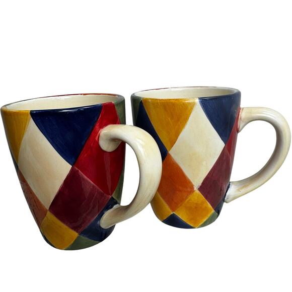 Artimino Ciao Harlequin 16 oz. Mug Hand Painted Italy Earthenware 5"T 4"D Set 2 - Picture 1 of 8